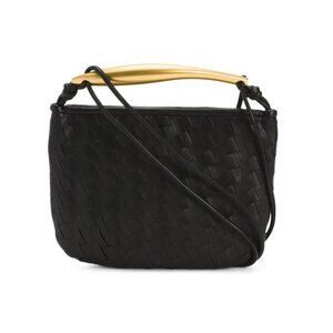 WALTER BAKER Black Leather Hazel Small Hand Woven Hobo With Wrapped Handle